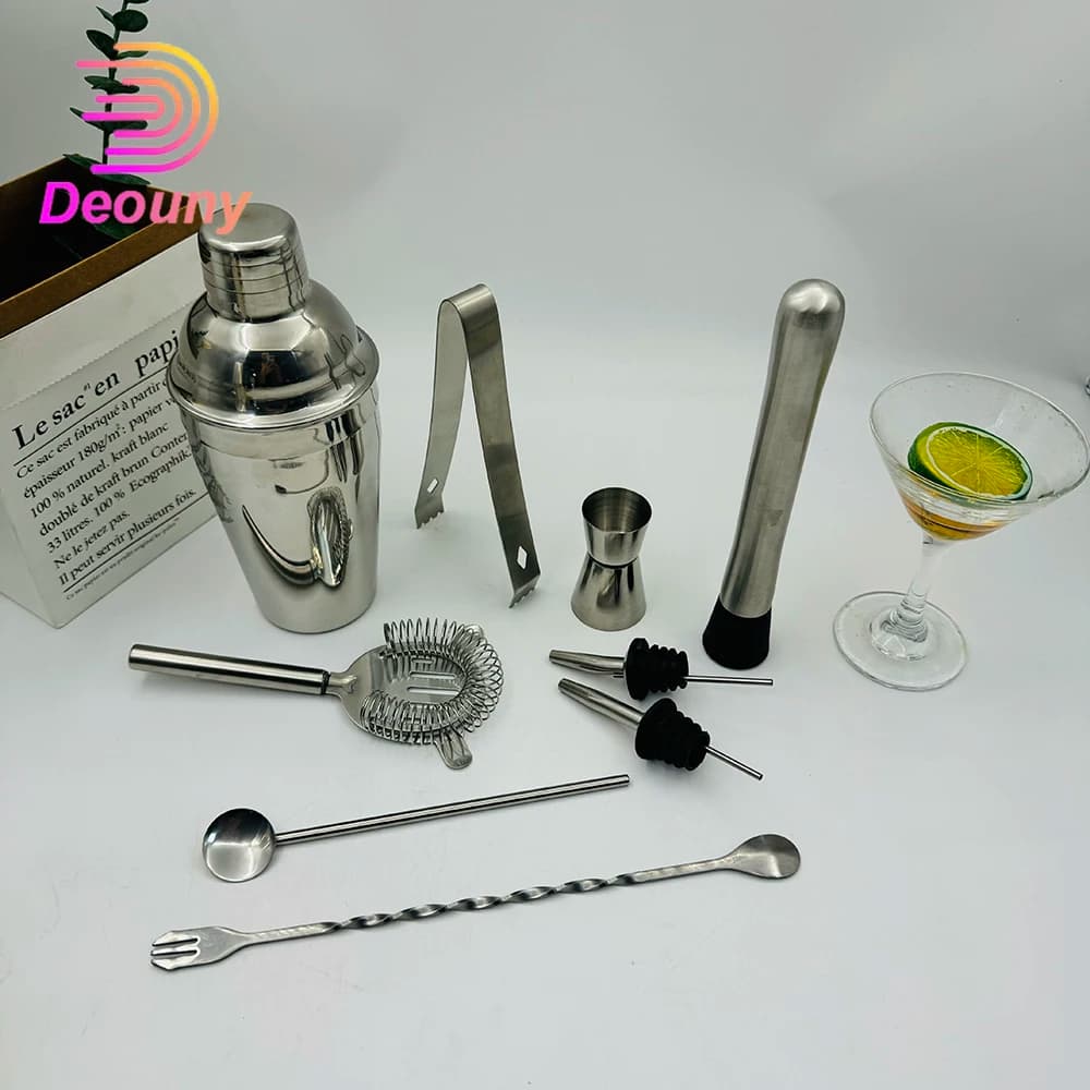 Set Shaker per Cocktail in Acciaio Inox, Kit da Barman con Muddler, Colino, Jigger, Cucchiaio e Pinze per Bar Domestico e Feste