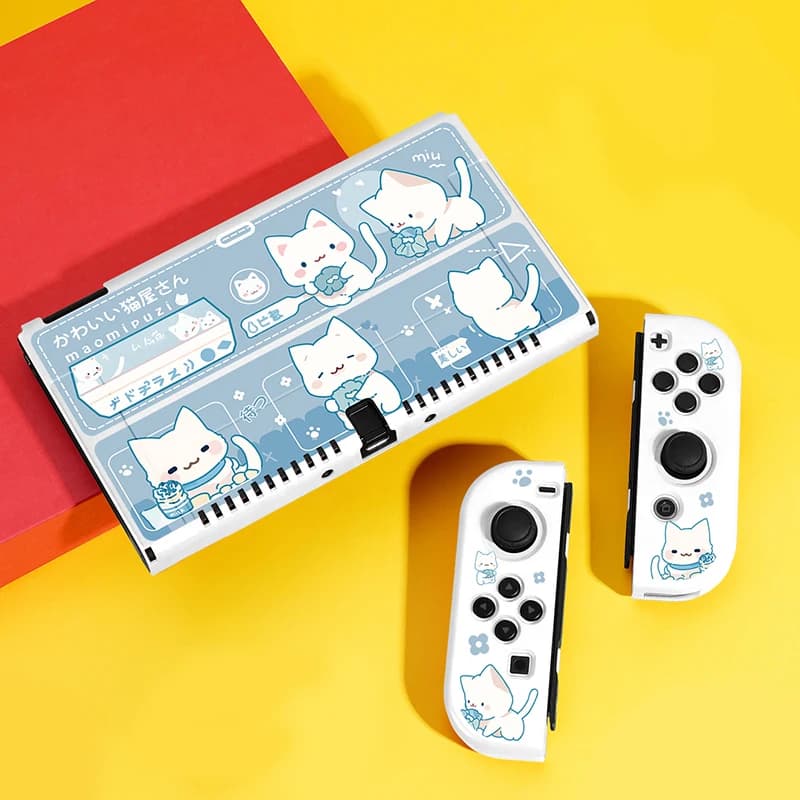 Custodia protettiva per accessori di gioco Switch OLED/Switch NS, guscio separabile portatile per NS Joycon, copertura Switch Oled Cute Cat
