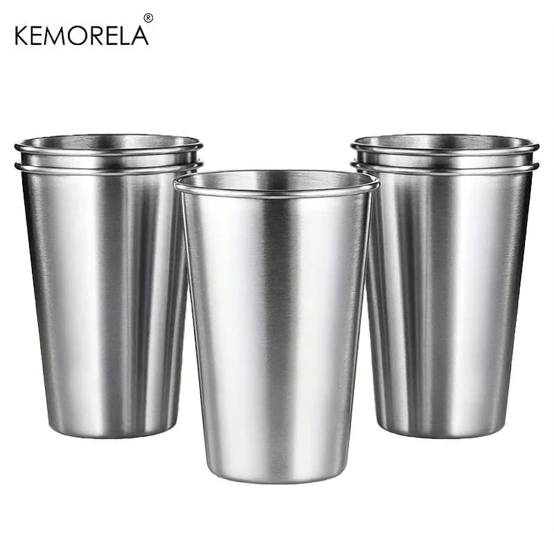 KEMORELA 4PCS Tazze in acciaio inossidabile 300/400/500ML Bicchieri in acciaio inossidabile Pinte Tazze da campeggio Bicchieri da bere Tazza in metallo impilabile