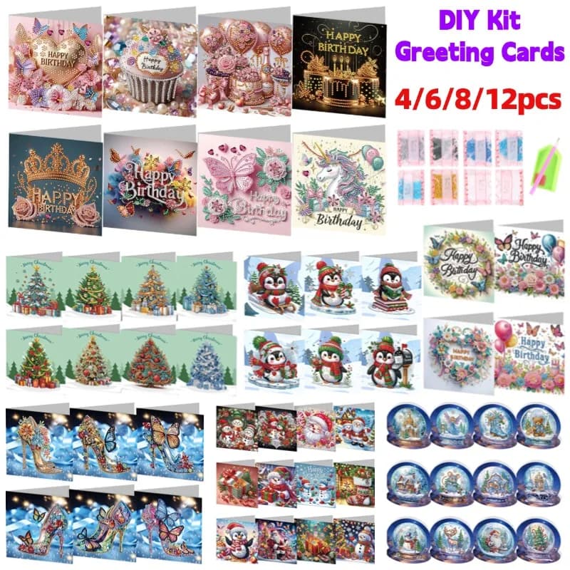 5D Rhinestone Painting Card DIY Diamond Painting Wish Card Christmas Birthday Thanksgiving Day Diamond Painting Greeting Card
