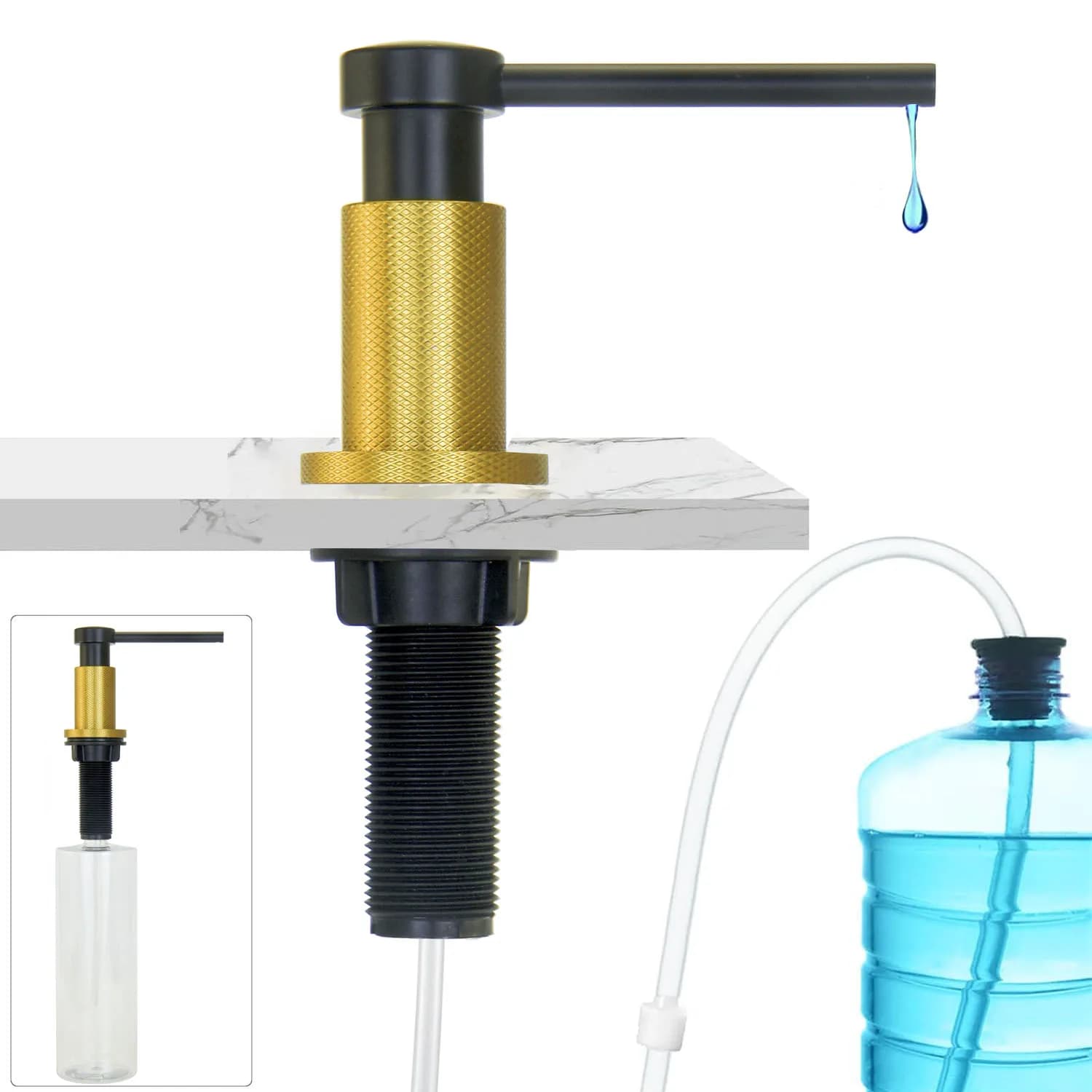 Dispenser di sapone per lavello da cucina incorporato in acciaio inossidabile 304, pompa a pressione con bottiglia da 17 once e tubo di prolunga da 120 mm