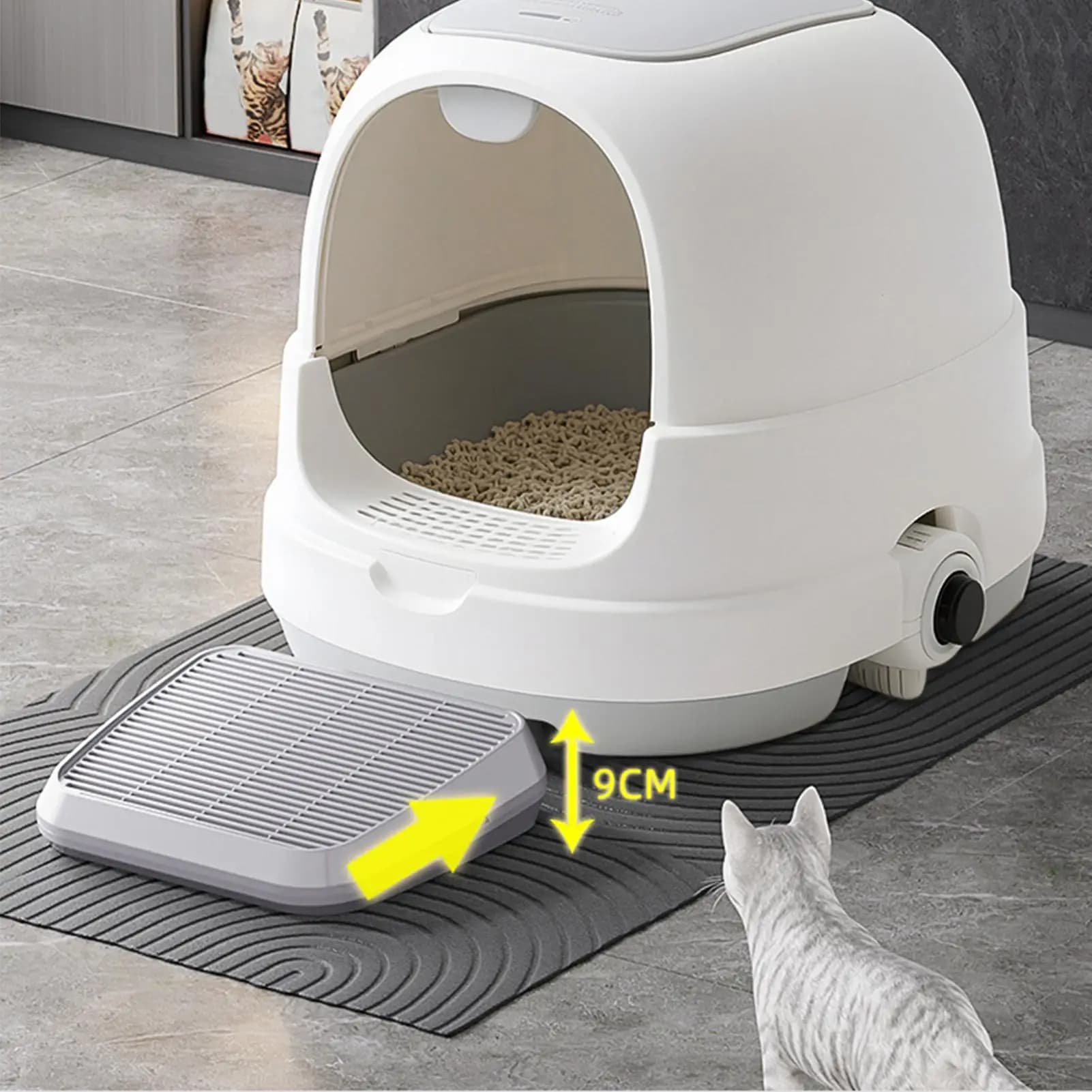 Scatola per rampa raccoglitore per lettiera per gatti Vassoio per pulizia zampa a doppio strato Sgabello per pedali per gatti con filtro Accessori universali per lettiera