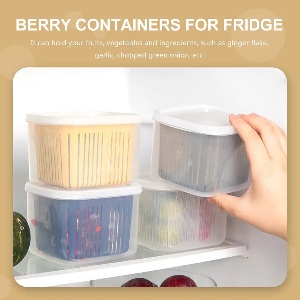 Set di 4 Contenitori per Alimenti con Scomparti, per Mantenere Freschezza di Frutta e Verdura, con Drenaggio, per Frigorifero e Cucina