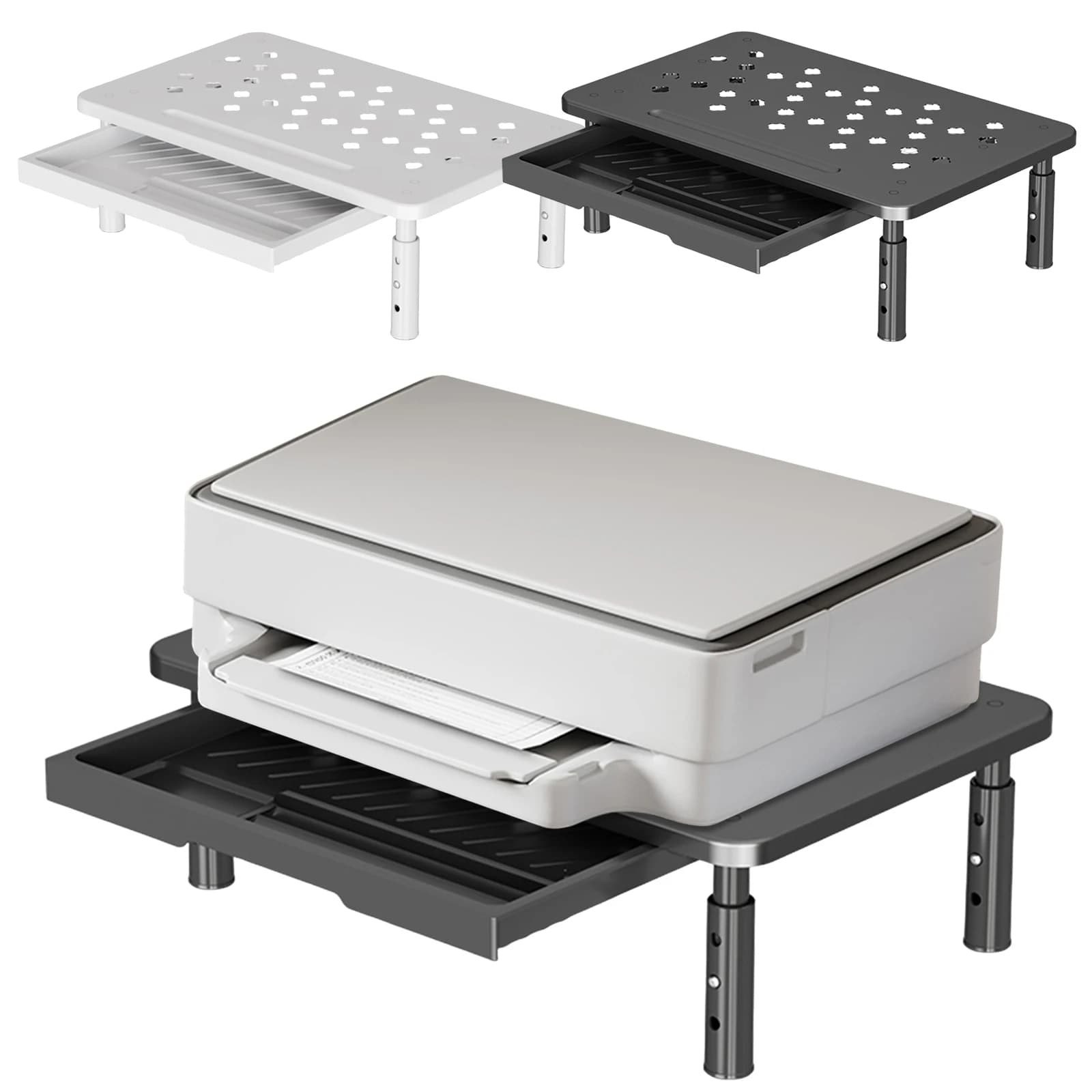 Supporto per Monitor con 3 Altezze Regolabili, Rialzo per Laptop con Cassetto, per Ufficio, Casa e Scuola