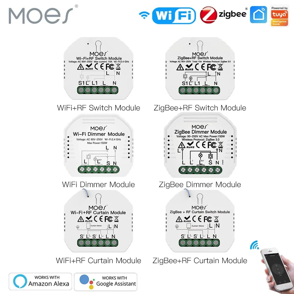 MOES Tuya Smart ZigBee Modulo interruttore WiFi Dimmer Interruttore per tende App Smart Life Controllo remoto Alexa Google Home Controllo vocale