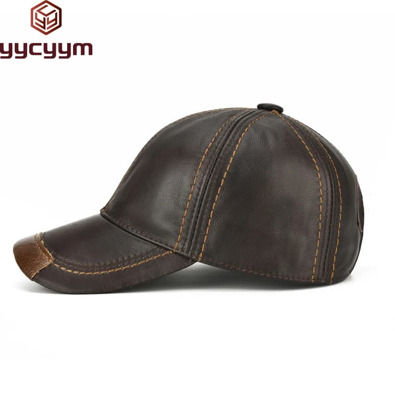 Men Real Cowhide Leather Earlap Caps Male Fall Winter 100% Real Cow Leather Hats New Casual Real Leather Outdoor Baseball Cap