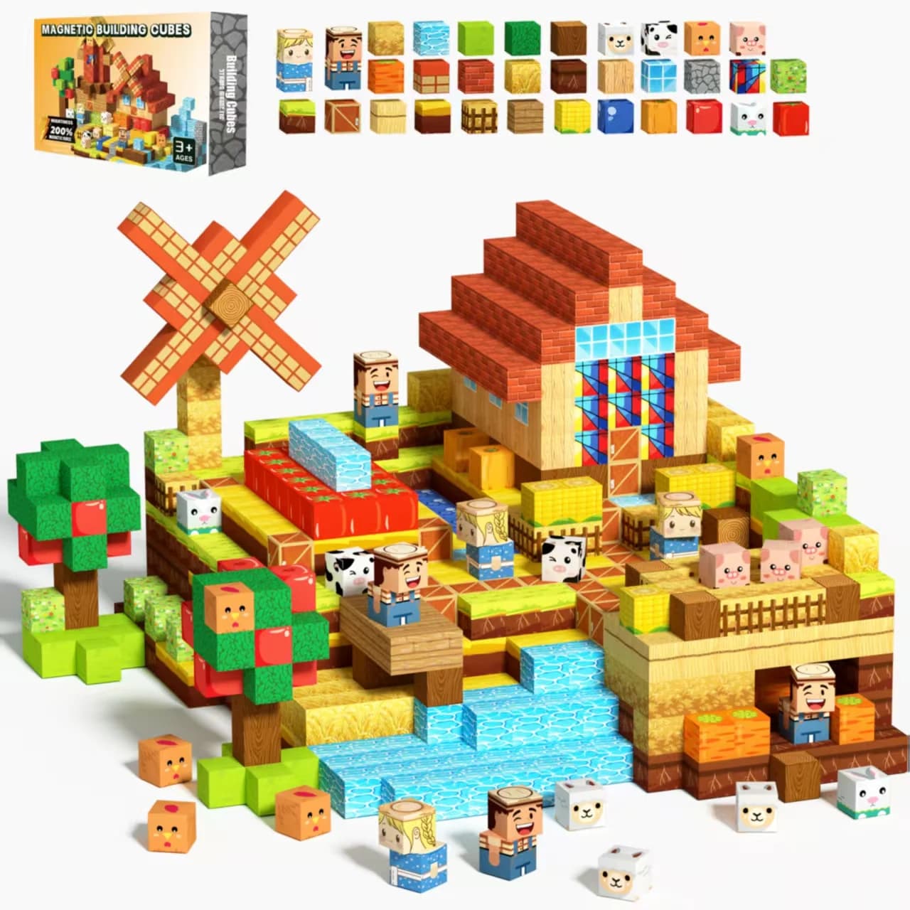 Set di Piastrelle Magnetiche Dream Farms, 150 Pezzi, Giocattoli STEM Montessori per Bambini e Bambine dai 3 ai 8 Anni Blocchi da costruzione per gioco creativo e sensoriale
