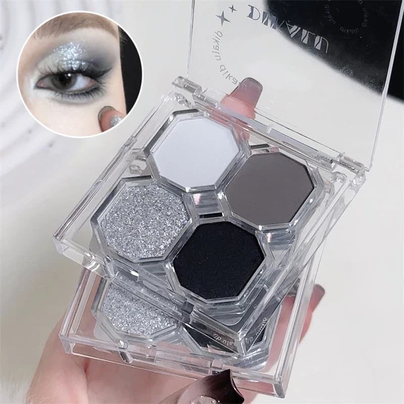 DIKALU 4 colori Punk Smokey Matte Glitter Eyeshadow Palette Shimmer Eye Shadow Palette per trucco Cool Toned Grigio Nero Eye Palette