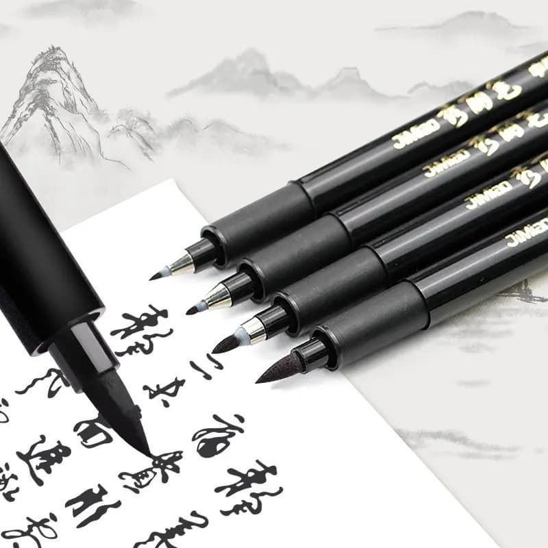 4 Size Calligraphy Brush Pens Set, Black Ink Hand Lettering Pens for Journaling, Drawing, Signature, Art & Chinese Calligraphy