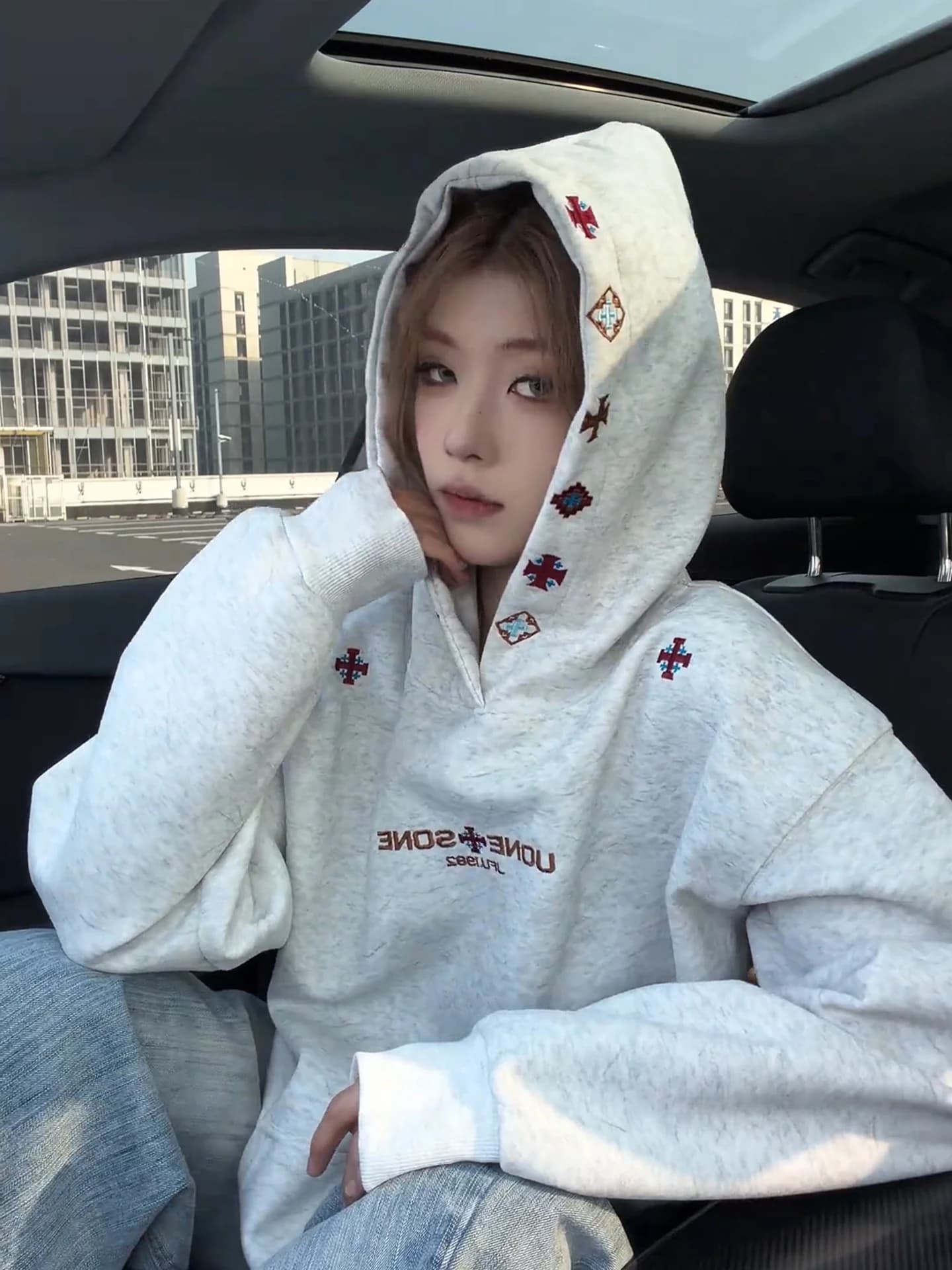 Oversize Hoodie Sweatirt Embroidered Fce Lined Hard And Stiff for Men And Women Casual Comfortable Cotton Polyester Blend