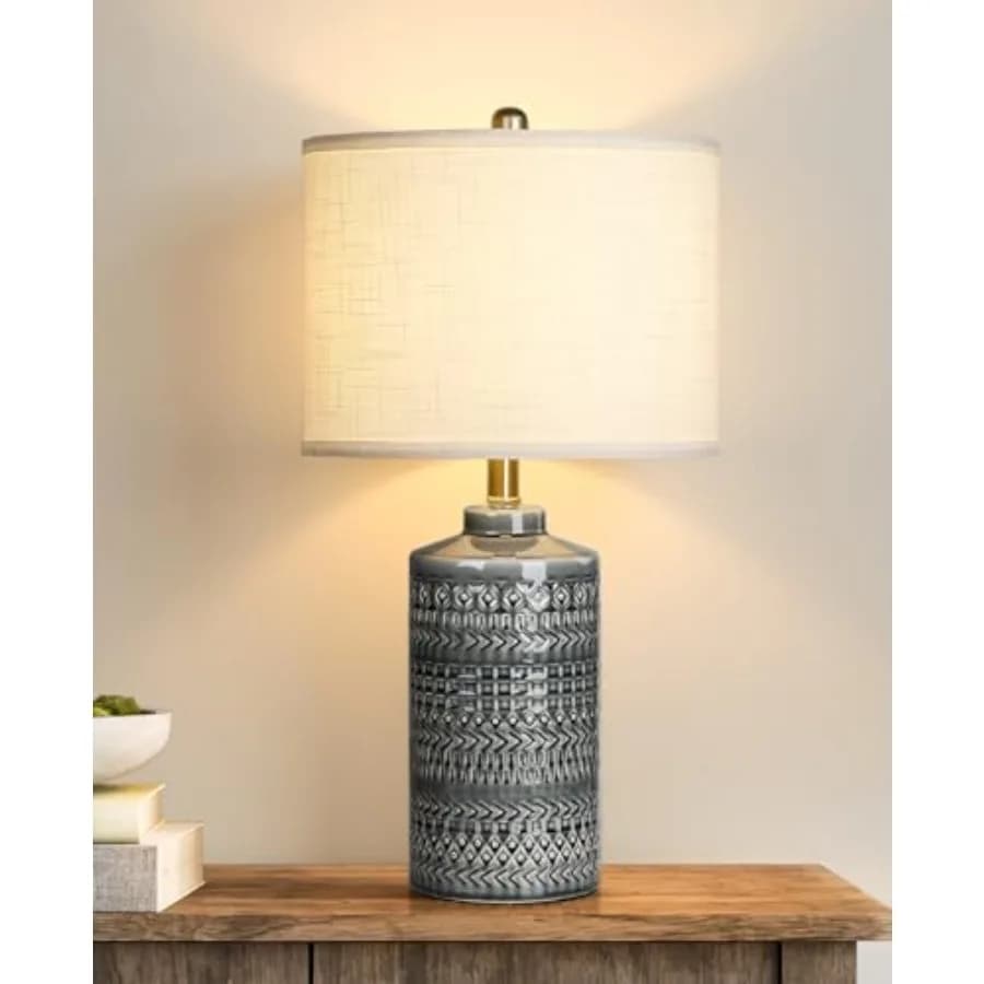 Lampada da Tavolo Moderna in Ceramica, 62 cm, Lampada da Comodino Dimmerabile a 3 Livelli con Paralume, Lampada Alta da Comodino, Lampada Decorativa da Scrivania