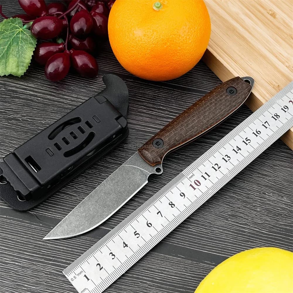 Coltello da Cucina Essenziale per Frutta con Lama Fissa 7Cr13Mov e Manico in Micarta con Fodero, Perfetto per Tagliare a Dadini e Sbucciare Cipolle