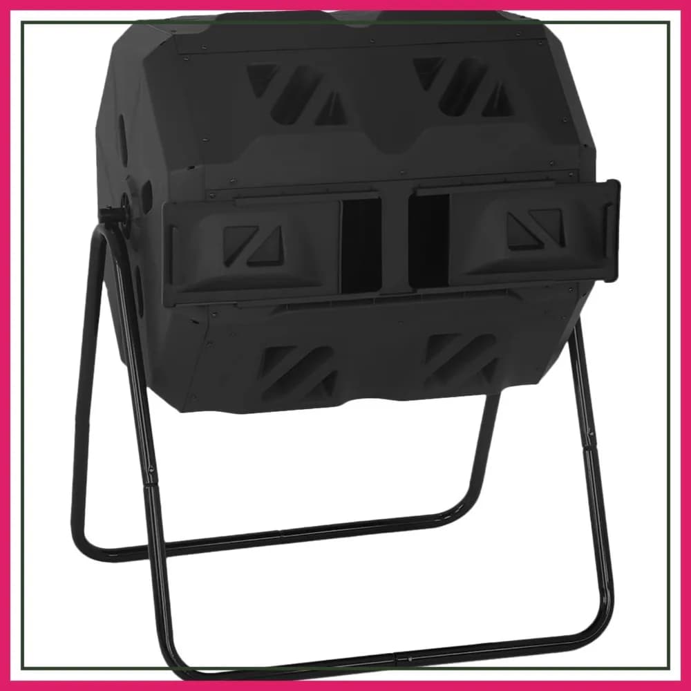 Compostiera a Doppia Camera FDW da 43 Galloni con Porte Scorrevoli per Giardino, Patio, Cucina, Cortile, Nera