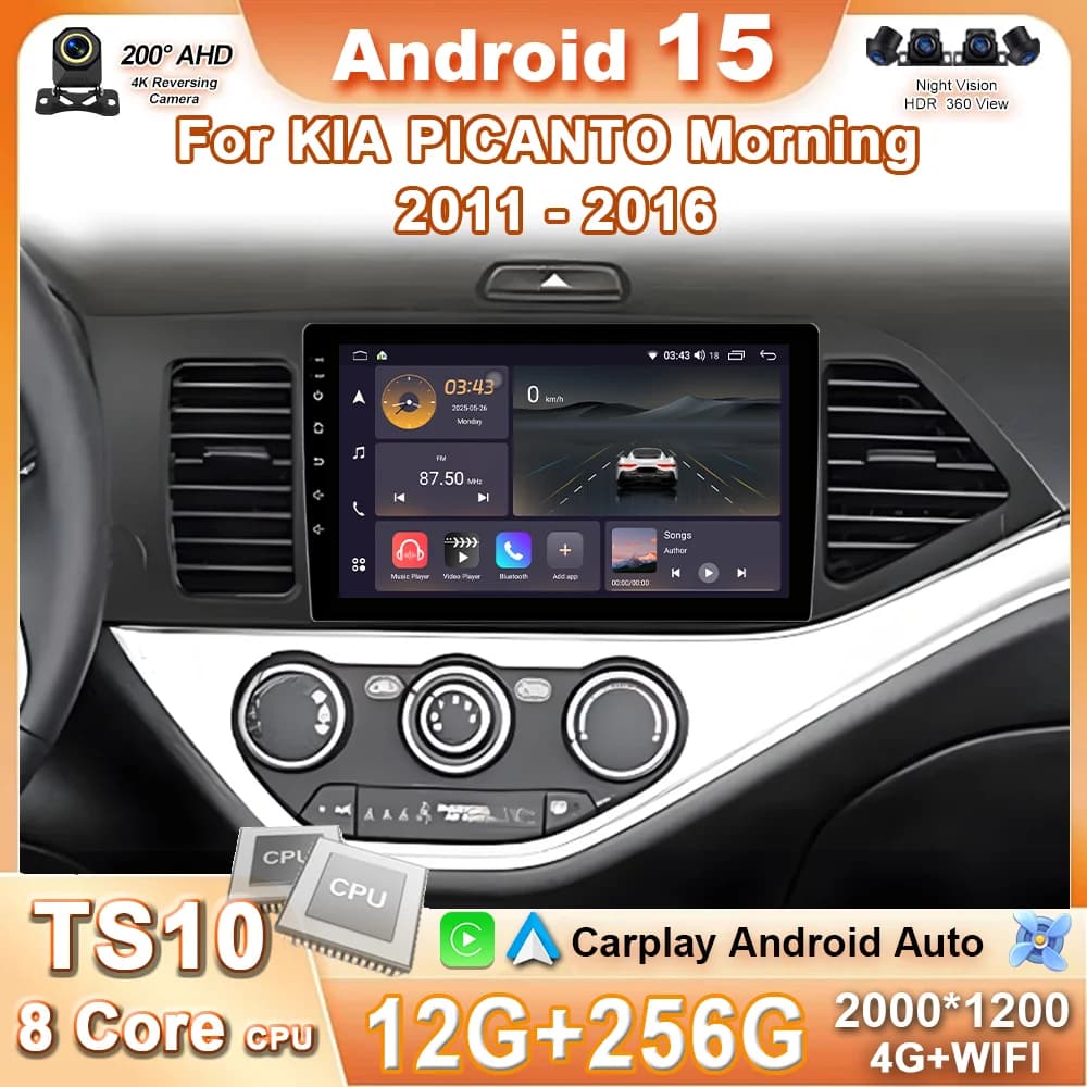 Android 15 Per KIA PICANTO Morning 2011 2012 2013 2014 2015 2016 Carplay Auto Multimedia Autoradio Lettore di Navigazione WIFI + 4G DSP