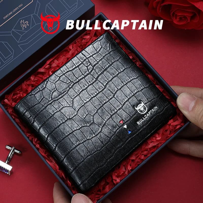 BULLCAPTAIN Portafoglio Corto da Uomo in Vera Pelle, Porta Carte di Credito Multi-slot, Portafoglio Casual da Uomo con RFID, Regalo per Uomo