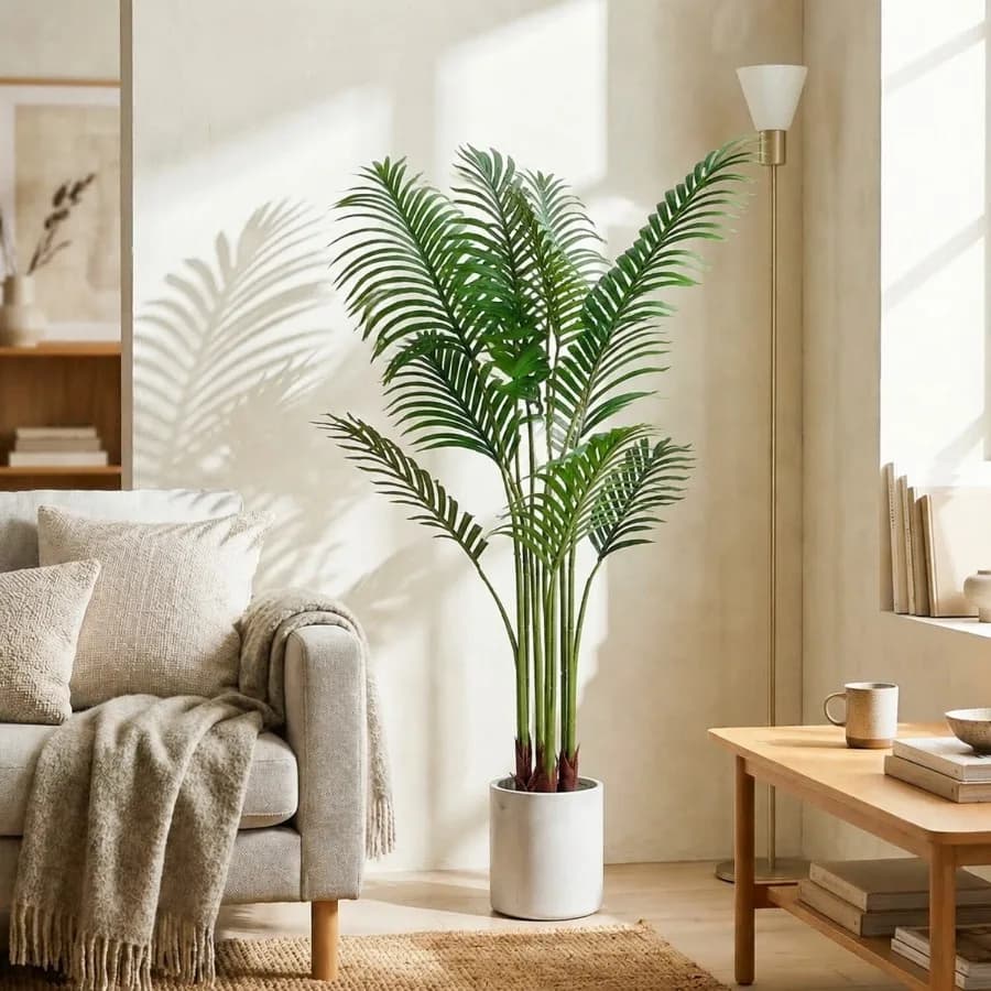 4FT Artificial Plant Fake Tropical Palm Tree Potted Indoor Faux Floor Plant for Home Office Decor White Pot