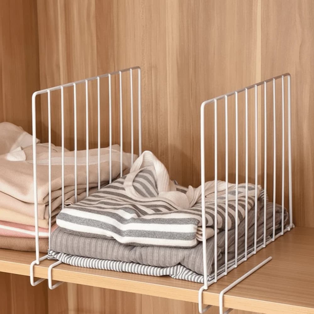Space Saving Metal Closet Divider Moveable Clamp White Shelf Divider Easy Install Clip On Wardrobe Divider For Towels