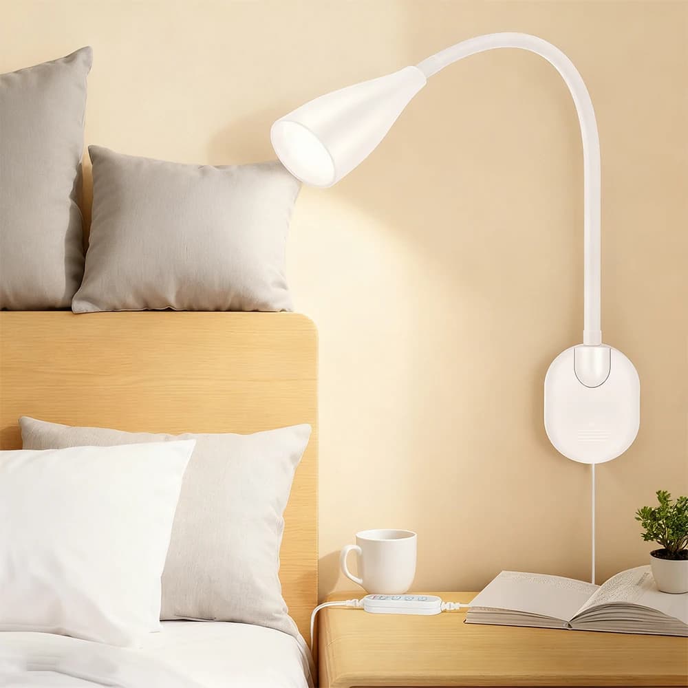 Lampada da lettura da comodino a LED con applique da parete a collo di cigno regolabile con interruttore Lampada da notte a parete e illuminazione da lettura indiretta