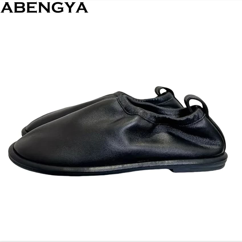 ABENGYA Spring Soft Black Leather Loafers Women's Casual Shoes Slip On Mules Ballet Flats Shoes For Woman Loafers 2025