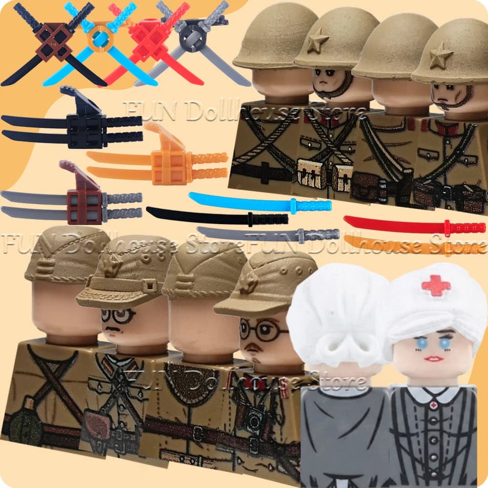 Accessori per Action Figure Militari Giapponesi, Blocchi da Costruzione, Modellini di Spade Samurai Medievali e Lame Ninja, Giocattoli in Mattoncini