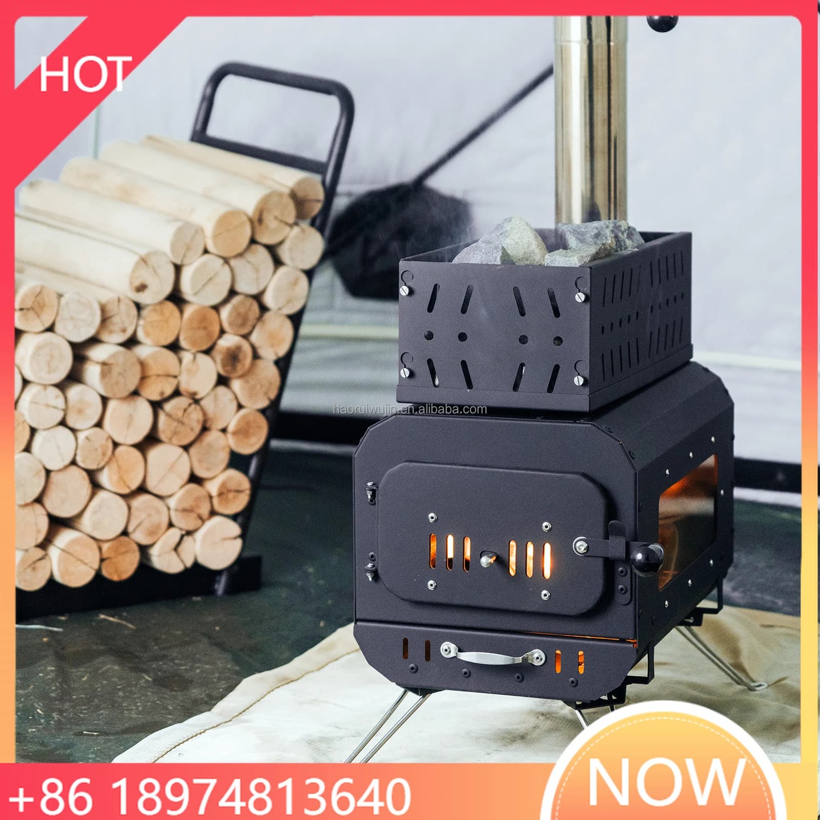 Foldable Wood Stove for Camping, Outdoor Tent Stove, Survival Heater for Hiking and Camping