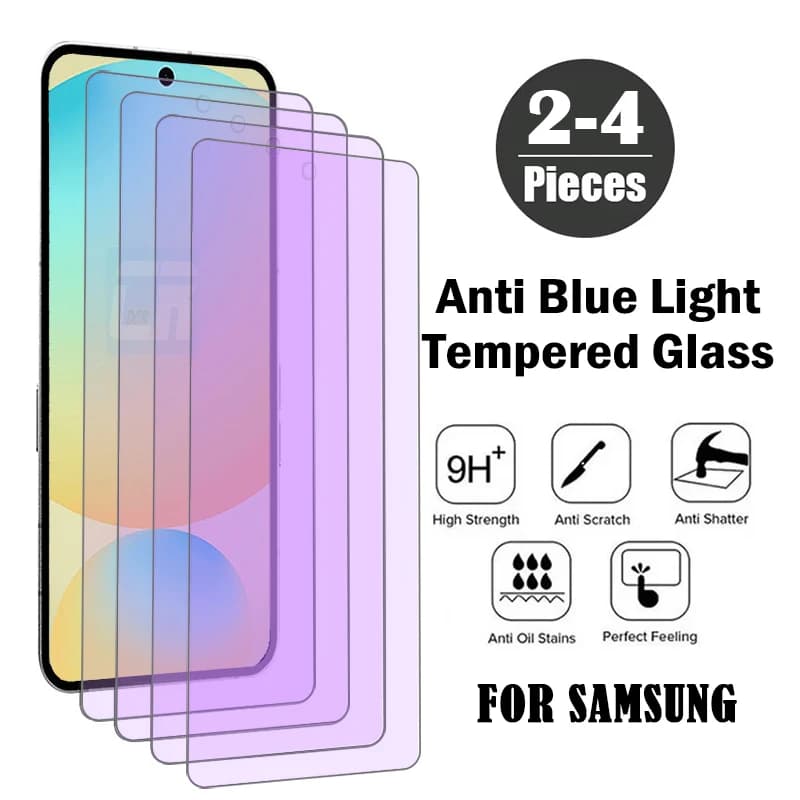 2-4Piece Anti Blue Light Tempered Glass For Samsung Galaxy S24 S23 S21 S20 FE S25 S24 Ultra S22 Plus Unlock Screen Protector
