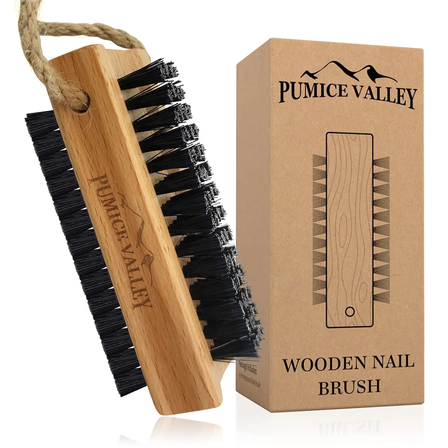 Wooden Nail Brush with Nylon and Corda Seeds for Hanging - Bifacial Brush for Cleaning Hands and Feet (Fage Wood)