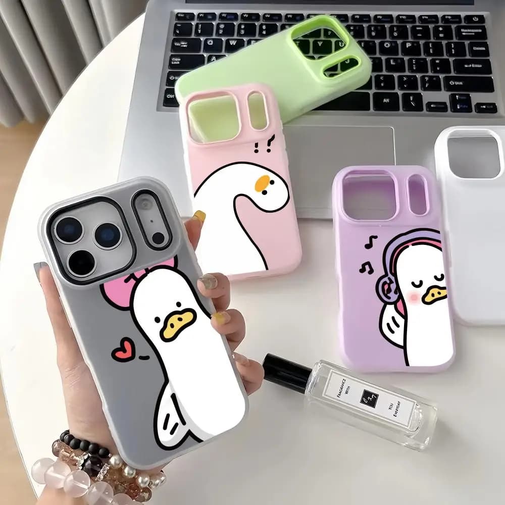 Custodia per telefono a doppio strato antiurto in gelatina con cartone animato grande anatra bianca per iPhone 17 16 15 14 13 12ProMax