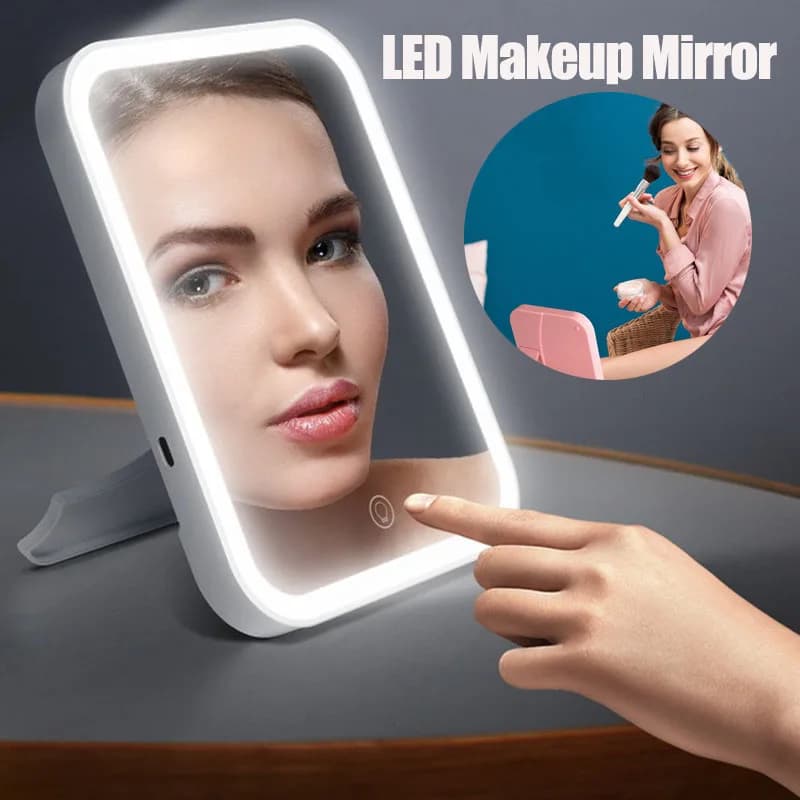 Luce per specchio touch pieghevole da 33 LED Modalità 3 colori Luce cosmetica portatile ricaricabile tramite USB per l'arredamento del tavolo da toeletta da viaggio del bagno