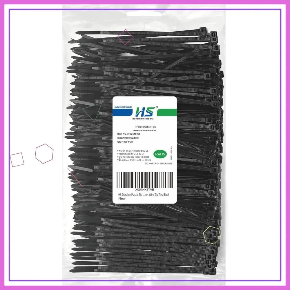 Confezione da 1000 fascette stringicavo da 4 pollici, fascette in nylon nere resistenti ai raggi UV per l'organizzazione di dispositivi elettronici, sottili, capacità di resistenza 18 libbre