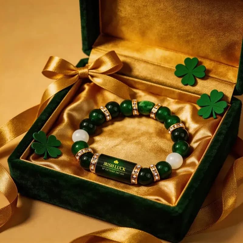 Irish Luck St. Patrick's Day Green Agate Lucky Clover Beaded Bracelert for Women Natural Stone Bracelet Jewelry Gifts