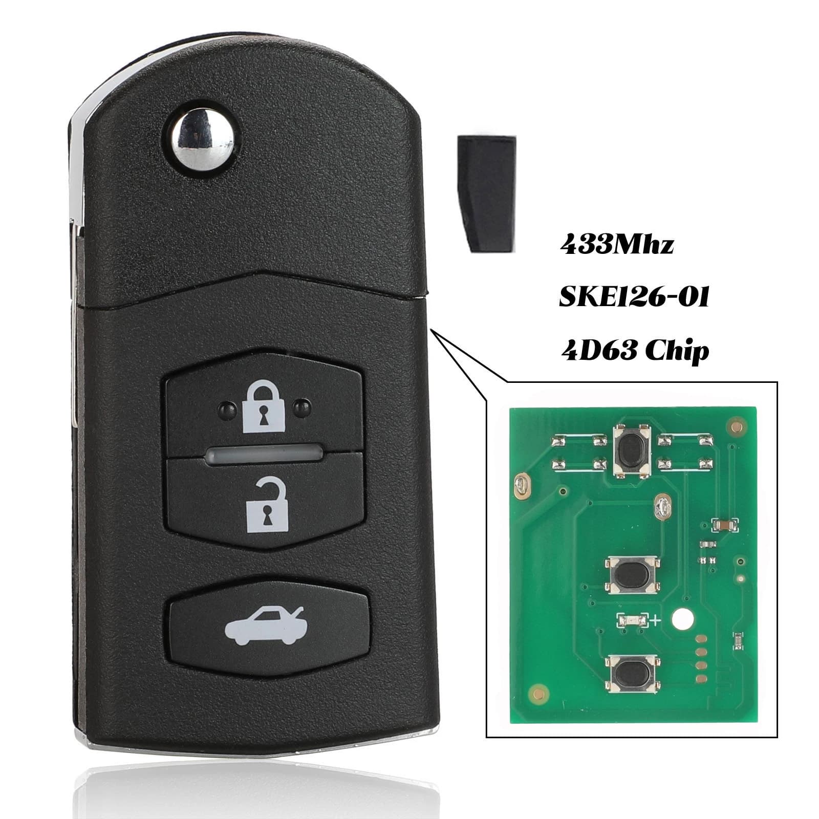 Jingyuqin Pieghevole chiave A Distanza di Avviamento Auto 3 Pulsante 433MHz 4D63 Chip Per Mazda 2 / 3 / 5 / 6 / MX5 / CX7 (SKE126-01)