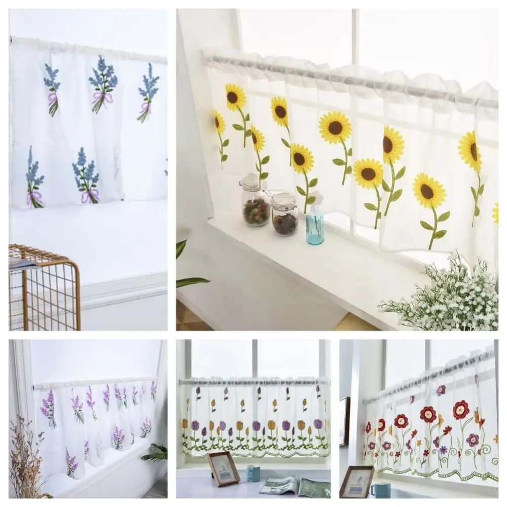 Lace Floral Embroidered Sheer Valance Curtain 39.4x19.7 Inch 1 Panel Voile Curtain for Small Window/Kitchen Window Drape Shades