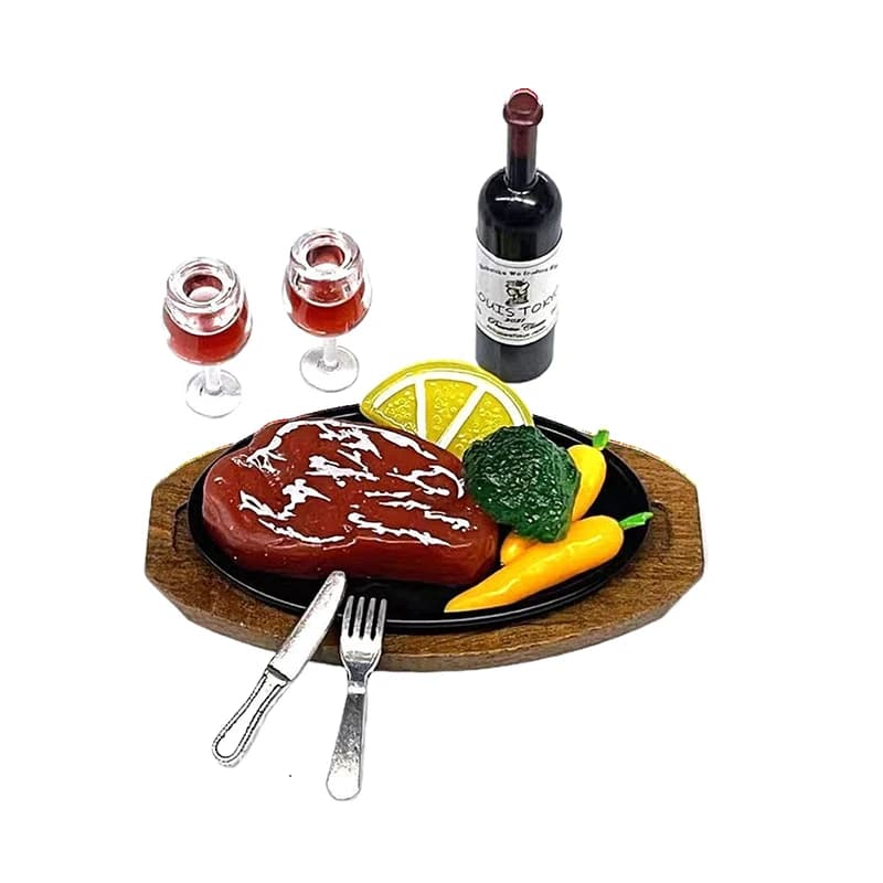Articoli in miniatura bambole cibo Mini Set di bistecche di vino rosso giocattoli modello per Bjd Ob11 e 1/12 accessori per la decorazione della cucina della casa delle bambole