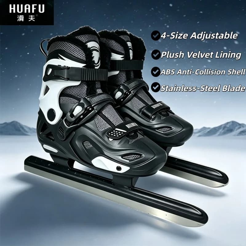 Unisex Adjustable Speed Skates Thermal Fleece Lined Hard‑Shell Ice Skates with Stainless Steel Blades for Adults Kids Beginners