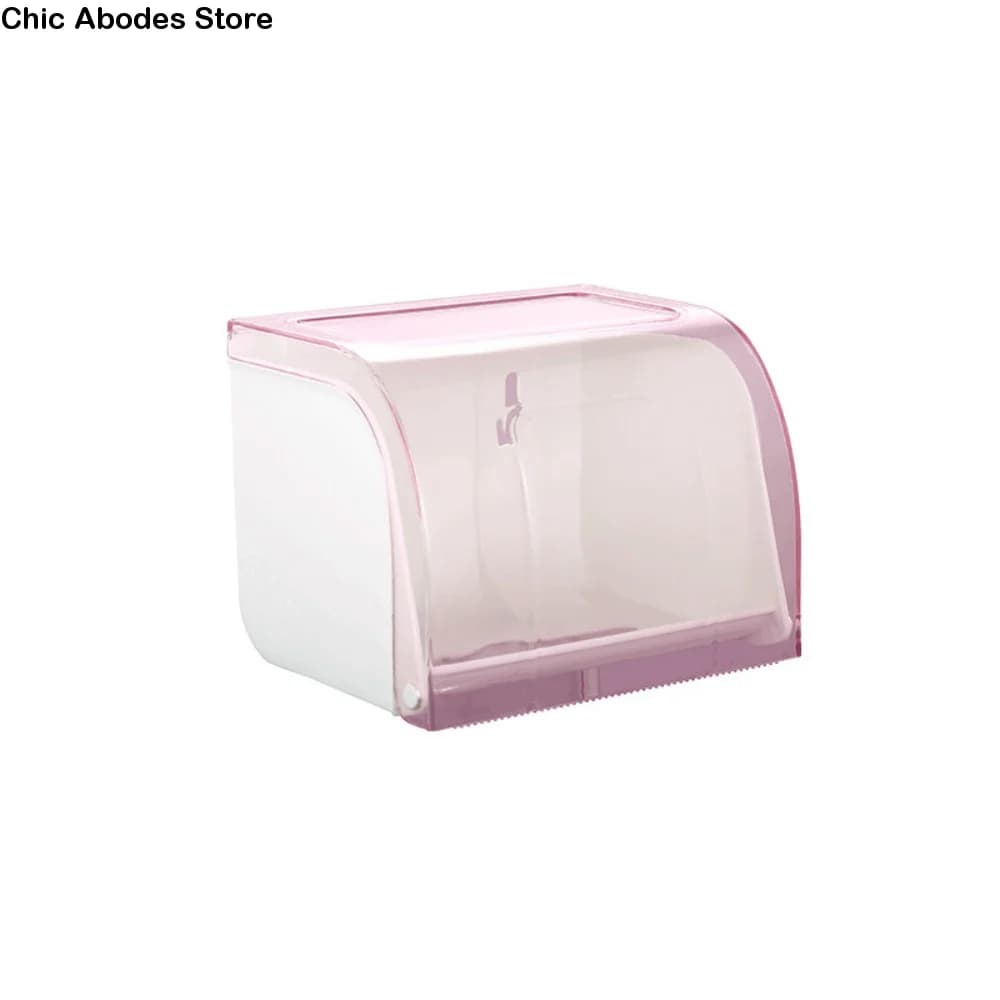 Waterproof Toilet Paper Holder Strong Bearing Capacity Flat Top Wall Mounted Tissue Case Clear Cover Self Adhesive