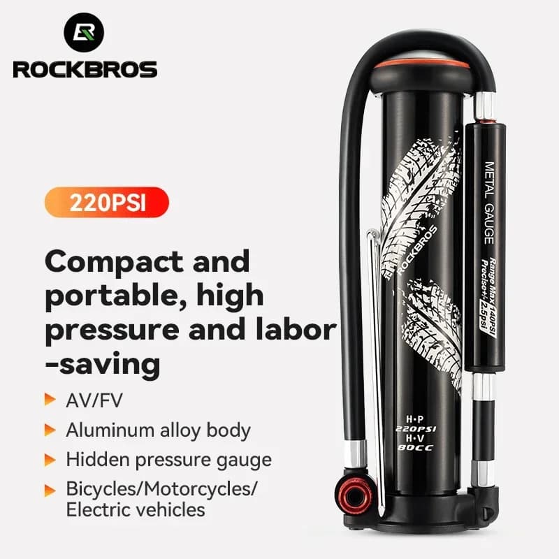 ROCKBROS pompa per bicicletta 220PSI Mini pompa ad aria manuale gonfiatore per pneumatici Schrader Presta portatile AV/FV MTB Bike accessori per bici da strada