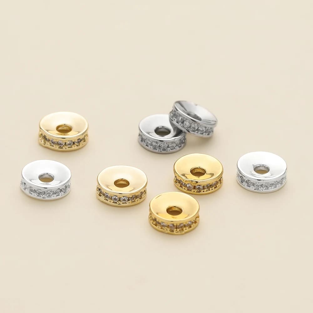 1 Pezzo di Perline Distanziatrici a Forma di Ruota in Zircone Placcato Oro 14/18K da 4/6/8mm per Creazione di Gioielli Fai-da-Te
