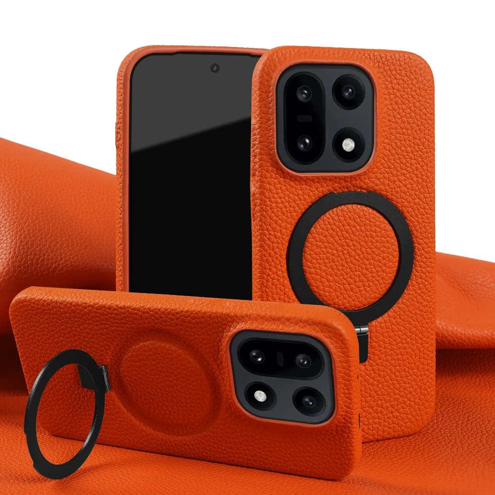 For Magsafe Bracket Ring Genuine Leather Case For OnePlus 15 15R 13S 13T 13R 13 Ace 6 6T 5 Pro Nord CE5 Back Cover Phone Case