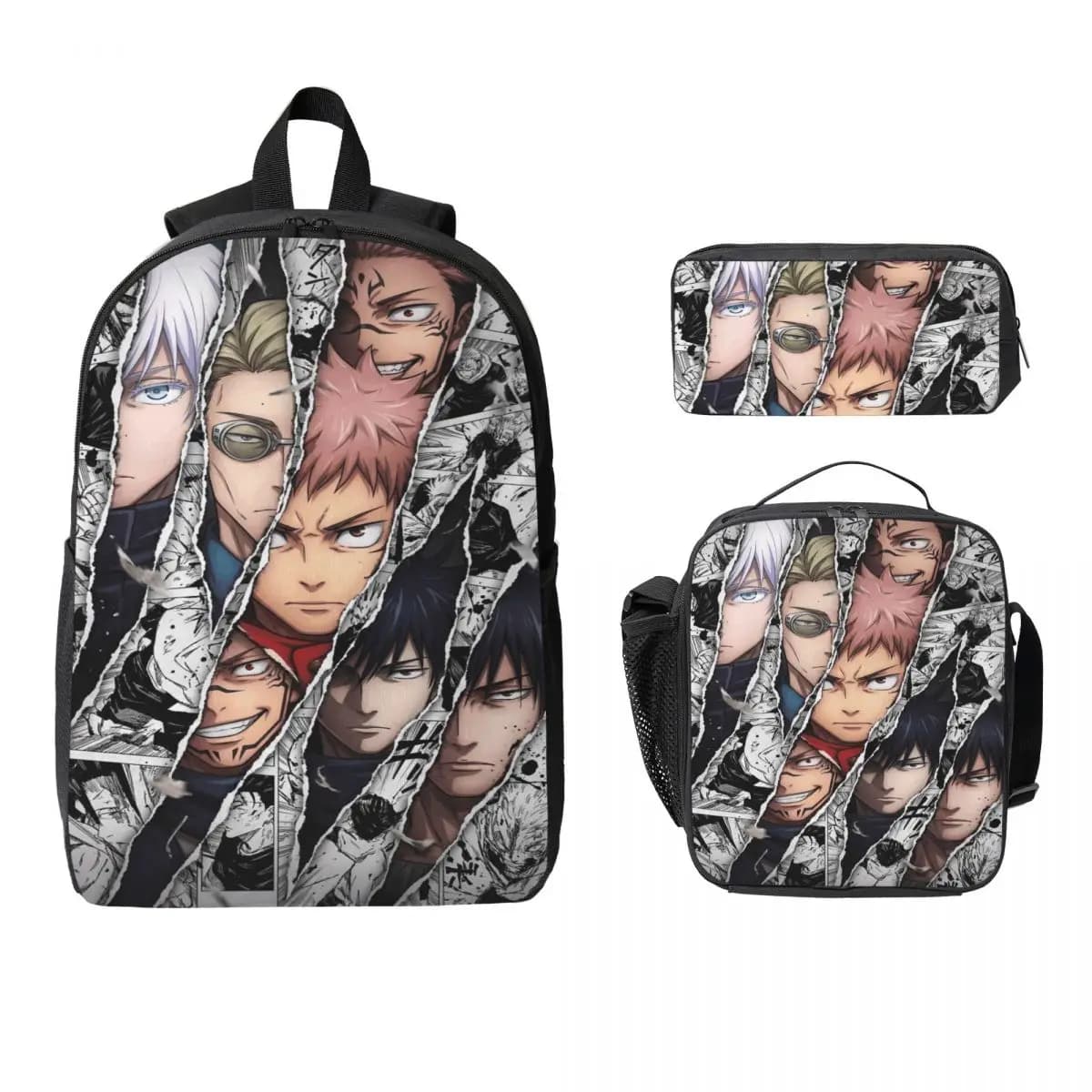Jujutsus Kaisens Kids Backpack Lunch Box Pen Bags for Boys Girls Backpacks Cute School bag Bookbag Set
