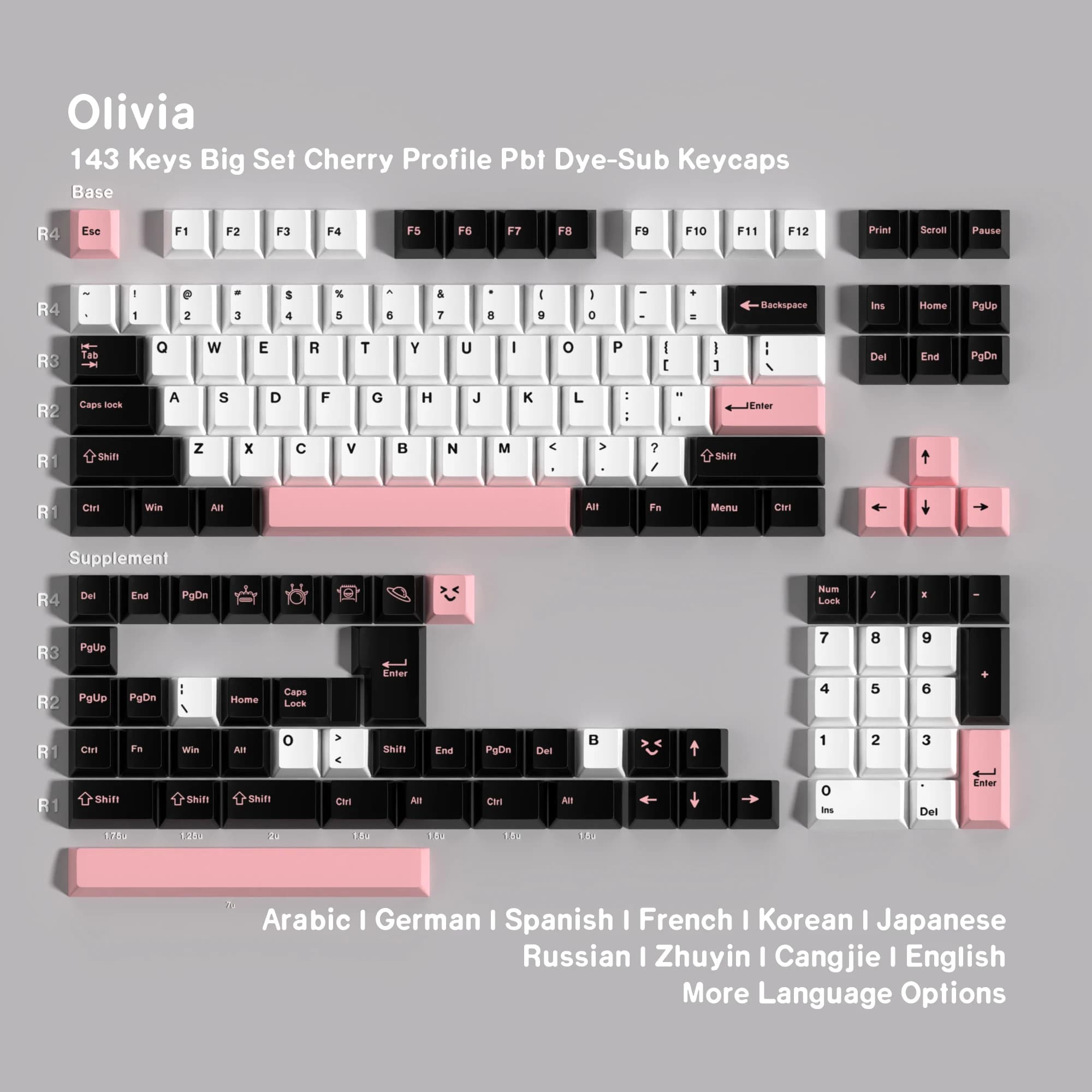 GMK Olivia Keycaps Dye Sub Tedesco Coreano Spagnolo Arabo Francese Russo Abnt-2 Set Grande 143 Tasti per Tastiera Meccanica