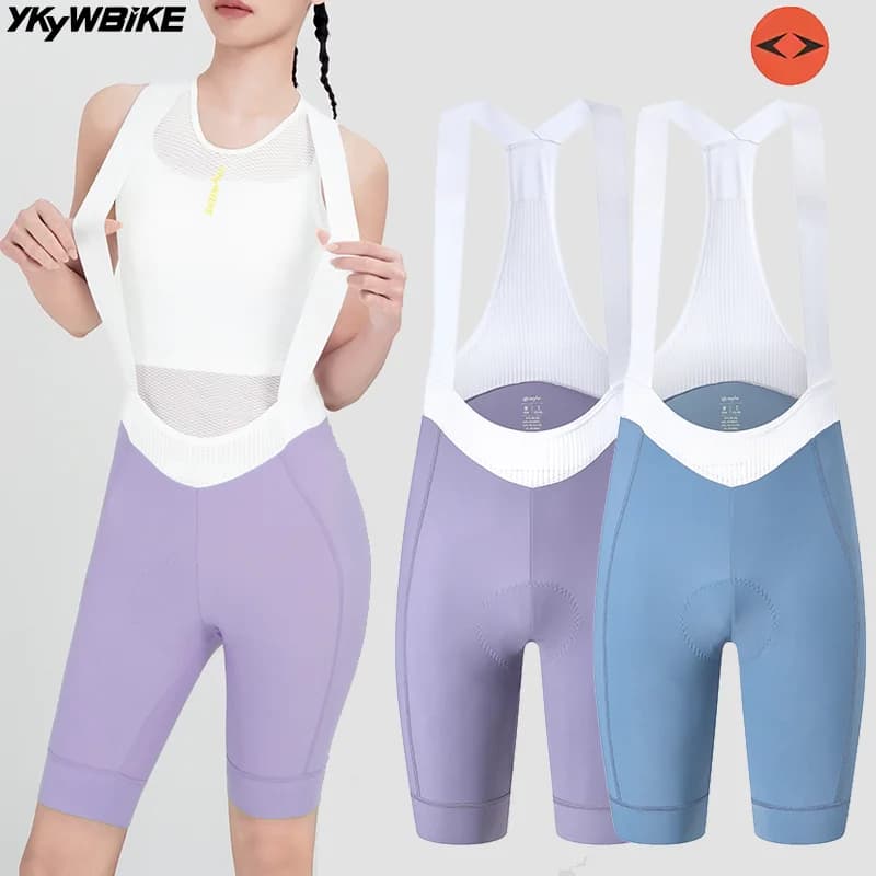 YKYWBIKE Cycling Shorts with Bretelle for Women, Italian Padding for Long Distances, Road Bike Shorts