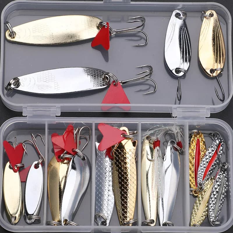 Fishing bait kit Set of 16 pieces Trolling Jigging Lure Metal Spoon for Bass Pike Manovella Equipment Accessories with Wobblers Box Kit