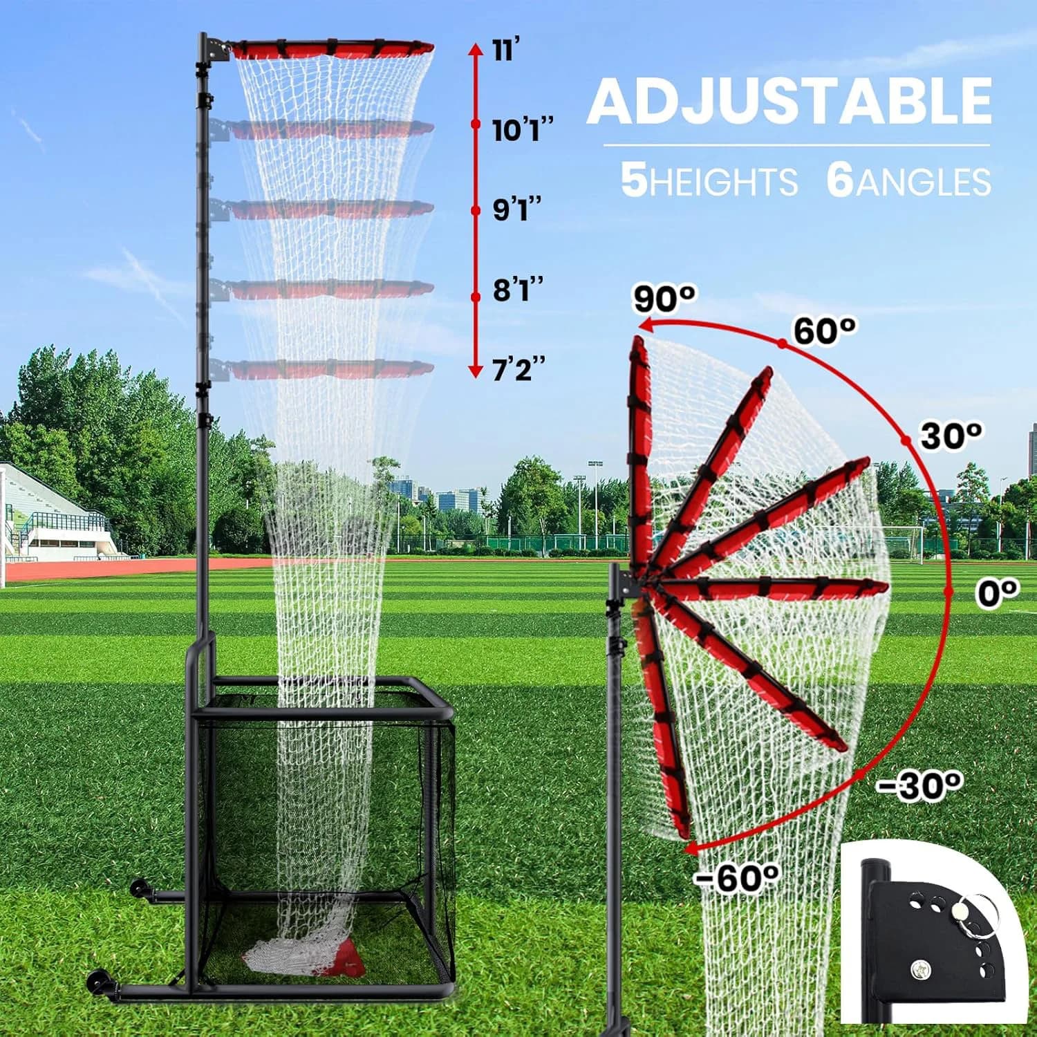 Portable Removable Training Network for Volleyball Adjustable Volleyball Training Network 2 Pockets for collection network balls with belt loop