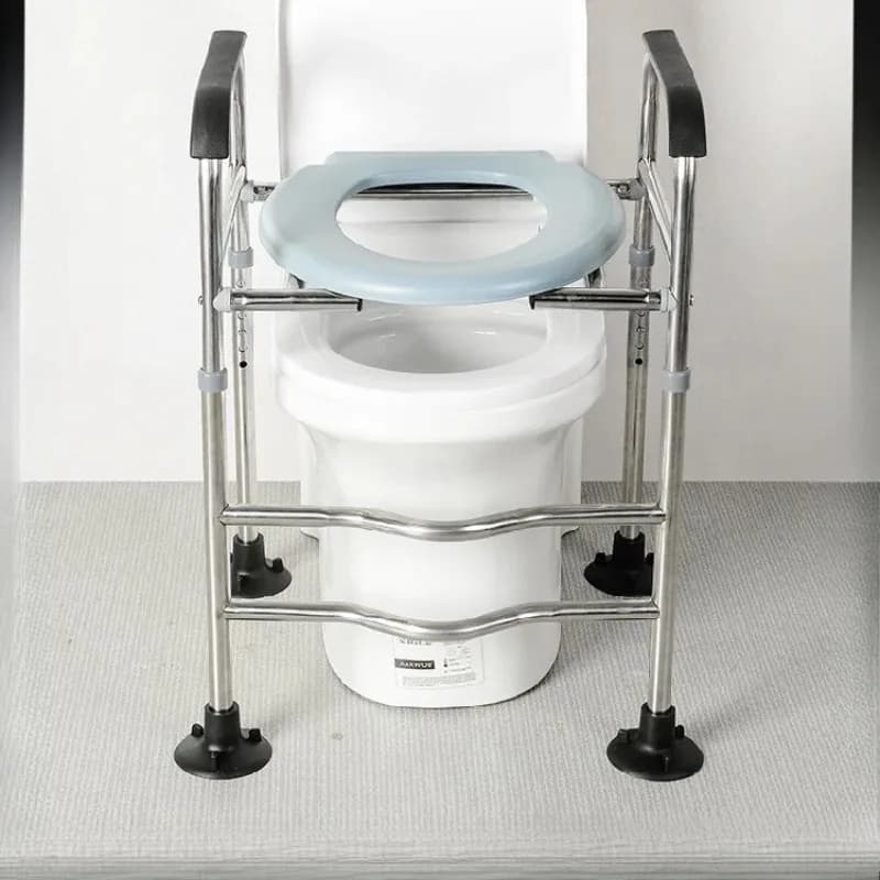 Sedia da toilette rinforzata in acciaio inossidabile Sgabello da toilette per anziani Sedile da toilette portatile Telaio di sicurezza per bagno ad altezza regolabile