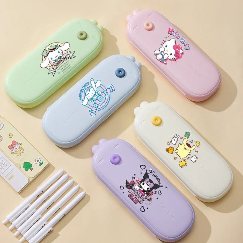 Astuccio portapenne quadrato Hello Kitty Cinnamoroll Kuromi, porta penne carino, articoli per studenti, scatole portaoggetti per la scuola.
