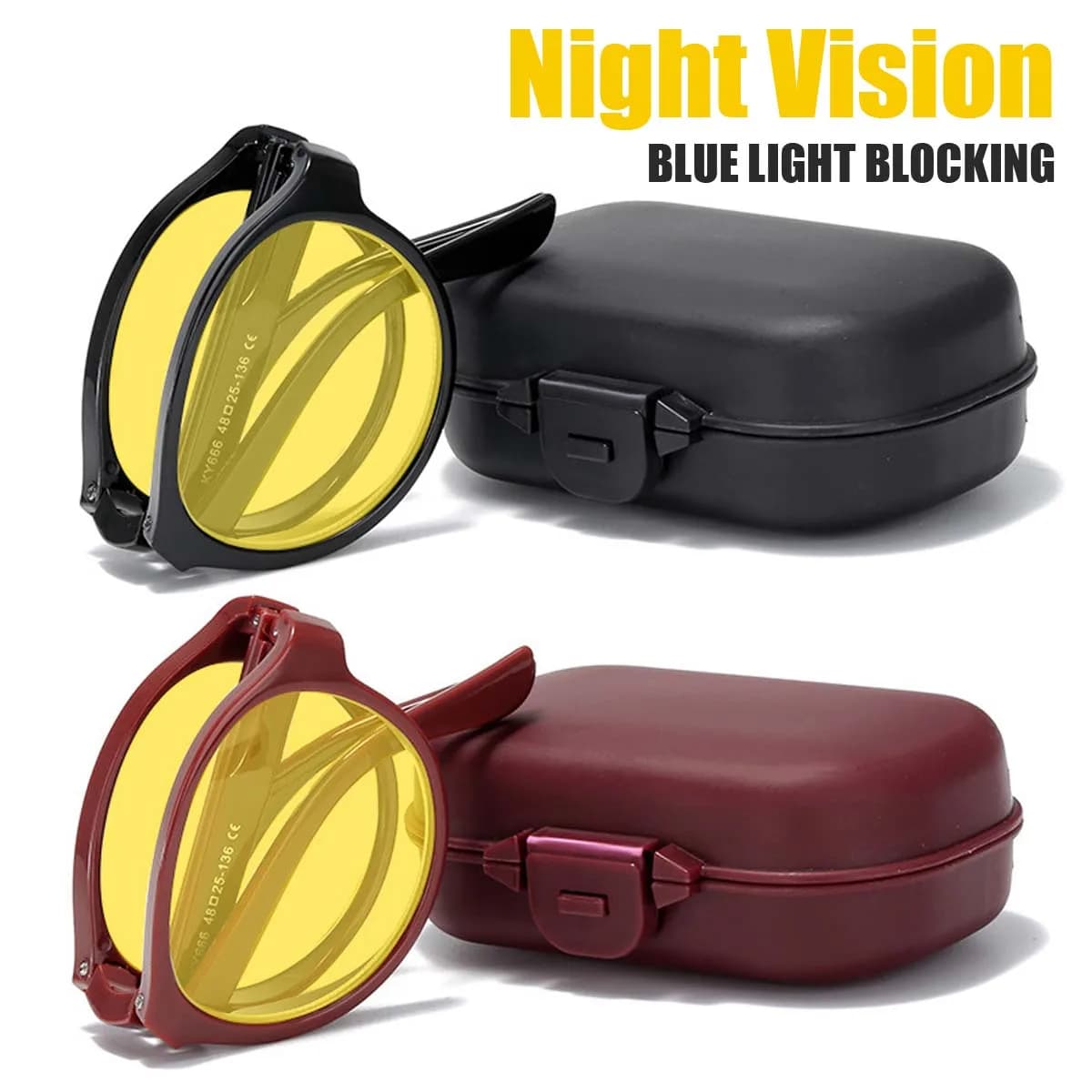 Anti-reflective glasses Night vision glasses for driving with box Man Woman Round folding computer glasses with blue light block