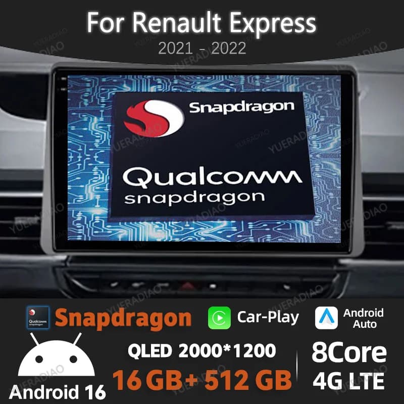 Android 16 Car Radio For Renault Express 2021 Carplay Auto Multimedia Stereo Video Player GPS Navigation Head Unit 4G WIFI QLED