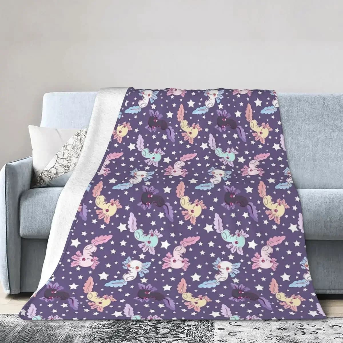 Kawaii Axolotl modello coperte lilla morbido caldo flanella coperta biancheria da letto per letto soggiorno Picnic viaggio casa divano