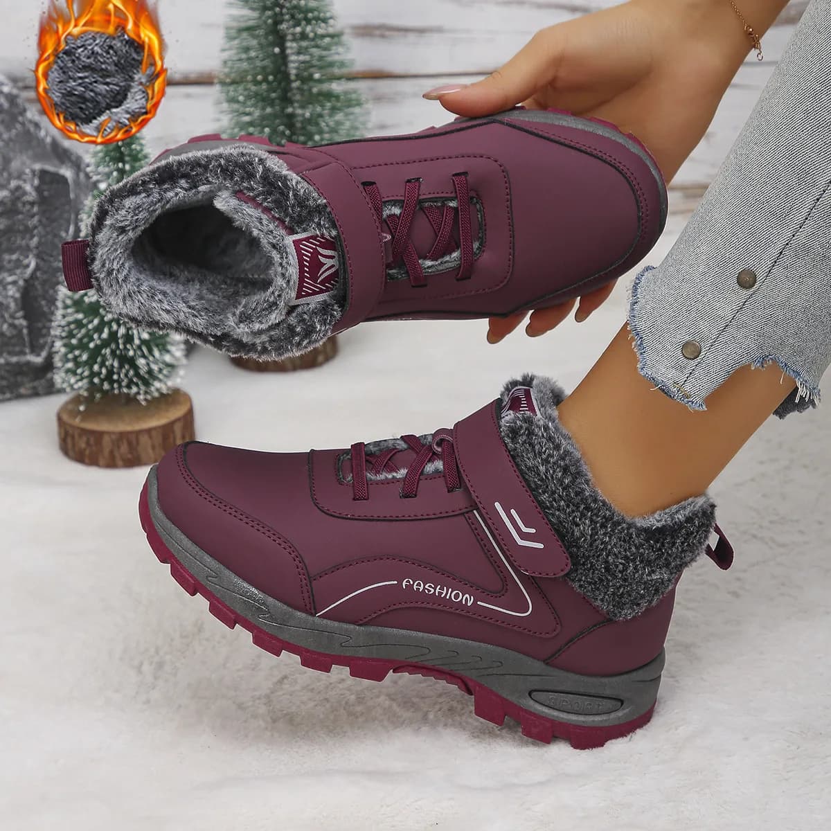 Stivali da neve per donna Scarpe invernali casual Piattaforma antiscivolo Stivaletti caldi Combattimento Outdoor Stivali da trekking corti in peluche Botas Mujer